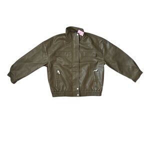 Olive Green Faux Leather Jacket